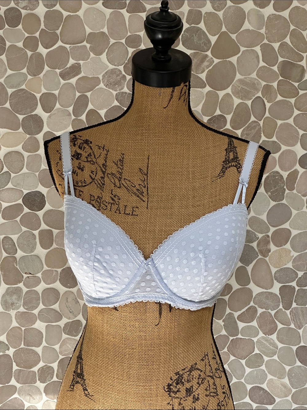NWOT PINK Victoria's Secret Light Blue Lace Polka Dot Lightly Lined Bra
